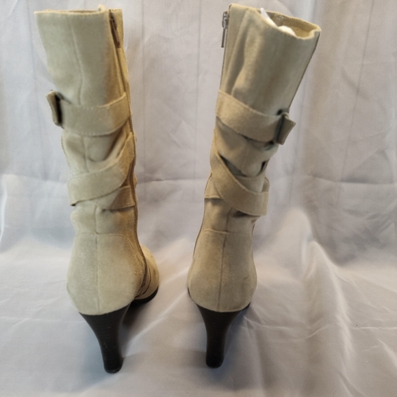 Kelly & Katie Vida KK Tan Suede Ruched High Heeled Boots Size 7.5 - Picture 2 of 10